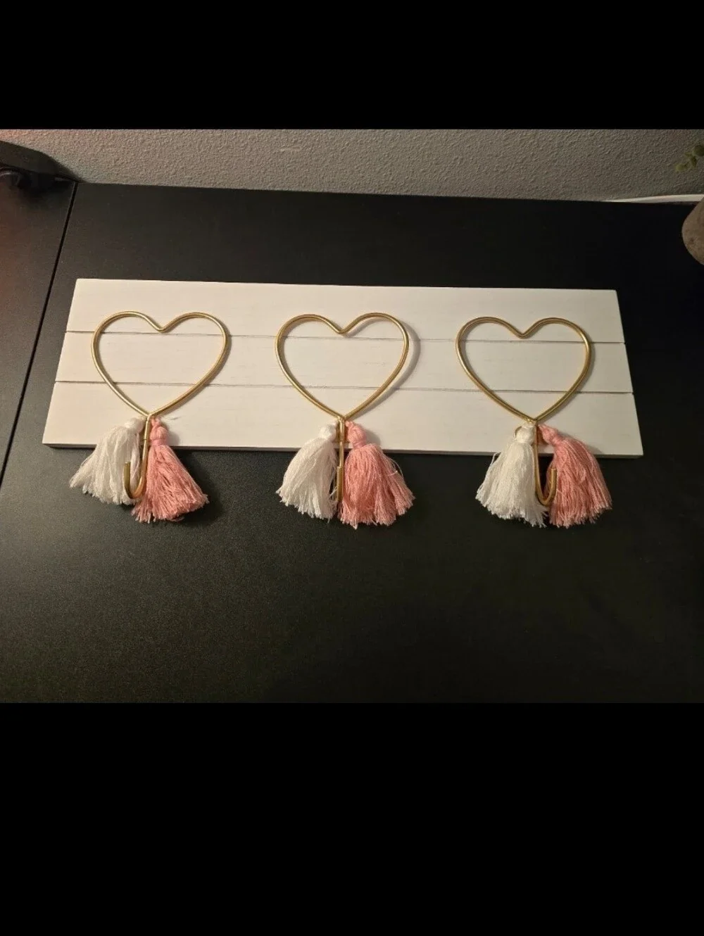 Heart Hook Wall Decor with Pink and White Tassels